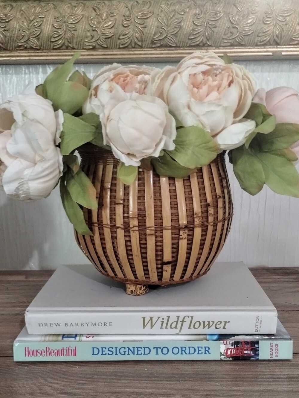 Vintage Wicker Rattan Natural Woven Basket 3 Footed Planter